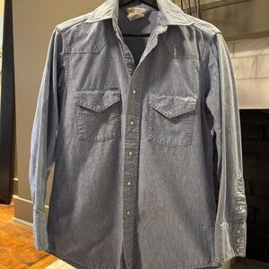 Carhartt Chambray Button Down Shirt | Blue Workwear Western Snap Shirt | Size S